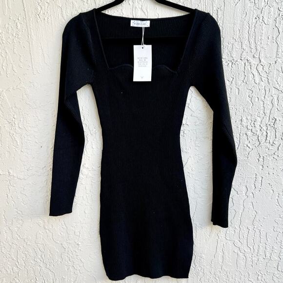 NWT Rumours Has It You Look Divine Ribbed Knit Mini Dress Black Women's Small - Picture 1 of 5